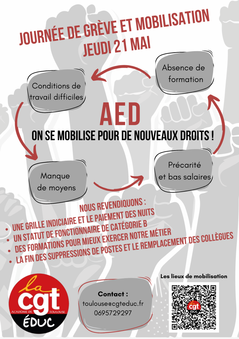 Le 21 mai, on se mobilise dans toute l&rsquo;Académie pour les droits des AED !